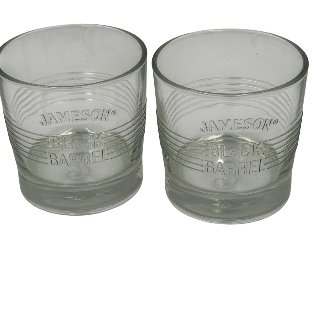 Set of 2 Jameson Black Barrel Whiskey Rocks Glasses Embossed‎ Logo